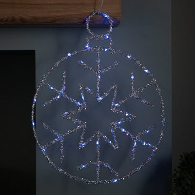 Samuel Alexander 49Cm Battery Powered Light Up Silver Christmas Snowflake Ball With Blue Twinkling Leds - image 1