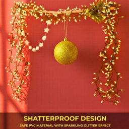 Shatchi 20Cm Dark Gold Glitter Christmas Bauble - Christmas Tree & Home Décor Ornament - thumbnail 7