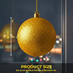 Shatchi 20Cm Dark Gold Glitter Christmas Bauble - Christmas Tree & Home Décor Ornament - thumbnail 5