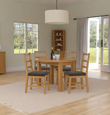 Hallowood Furniture Waverly Drop Leaf Round Table With 4 Cross Back Oak Chairs With Charcoal Fabric Seats - image 1