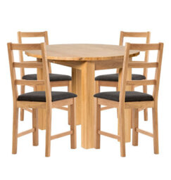 Hallowood Furniture Waverly Drop Leaf Round Table With 4 Cross Back Oak Chairs With Charcoal Fabric Seats - thumbnail 8