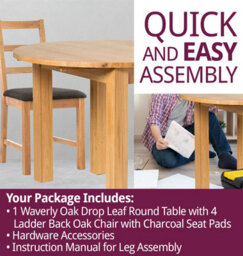 Hallowood Furniture Waverly Drop Leaf Round Table With 4 Cross Back Oak Chairs With Charcoal Fabric Seats - thumbnail 7