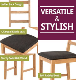Hallowood Furniture Waverly Drop Leaf Round Table With 4 Cross Back Oak Chairs With Charcoal Fabric Seats - thumbnail 5