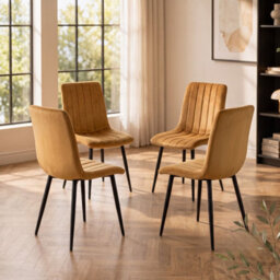 Oira Homes Brown Velvet Dining Chairs Set Of 4 Modern 4 Brown Kursi Chair Set Dining Room Furniture - thumbnail 2
