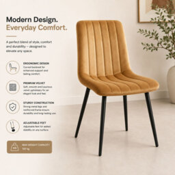 Oira Homes Brown Velvet Dining Chairs Set Of 4 Modern 4 Brown Kursi Chair Set Dining Room Furniture - thumbnail 7