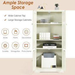 Costway Antique Low Floor Cabinet Wooden Storage Organizer Chest W/ Adjustable Shelf - thumbnail 7