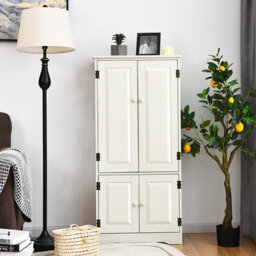 Costway Antique Low Floor Cabinet Wooden Storage Organizer Chest W/ Adjustable Shelf - thumbnail 4