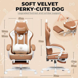 Gtplayer Gaming Chair, High Back Computer Chairs With Footrest And Cat Ears For Adults, Yellow, Pu Leather - thumbnail 2