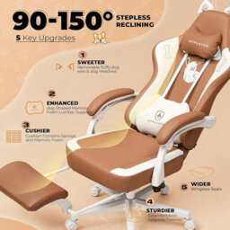 Gtplayer Gaming Chair, High Back Computer Chairs With Footrest And Cat Ears For Adults, Yellow, Pu Leather - thumbnail 3