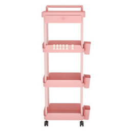 Levede 4 Tier Kitchen Trolley Cart Pink Metal Rolling Storage Rack Island - thumbnail 3