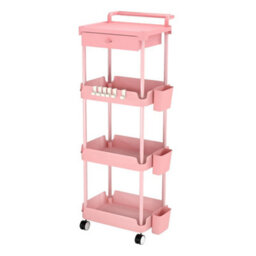 Levede 4 Tier Kitchen Trolley Cart Pink Metal Rolling Storage Rack Island - thumbnail 2