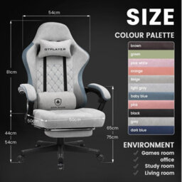 Gtplayer Fabric Gaming Chair With Footrest, Computer Chairs For Adults With Pocket Spring Cushion Ergonomic For Home Office, Grey - thumbnail 3