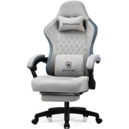 Gtplayer Fabric Gaming Chair With Footrest, Computer Chairs For Adults With Pocket Spring Cushion Ergonomic For Home Office, Grey - thumbnail 1