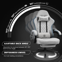 Gtplayer Fabric Gaming Chair With Footrest, Computer Chairs For Adults With Pocket Spring Cushion Ergonomic For Home Office, Grey - thumbnail 4