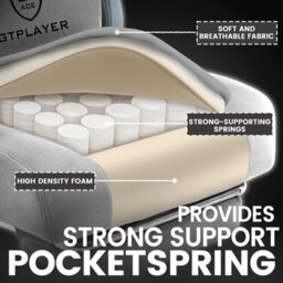 Gtplayer Fabric Gaming Chair With Footrest, Computer Chairs For Adults With Pocket Spring Cushion Ergonomic For Home Office, Grey - thumbnail 7