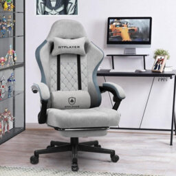 Gtplayer Fabric Gaming Chair With Footrest, Computer Chairs For Adults With Pocket Spring Cushion Ergonomic For Home Office, Grey - thumbnail 2