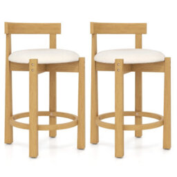 Gainoom 62Cm Beige Counter Height Bar Stools Set Of 2 With Backrests