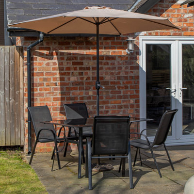 Samuel Alexander Outdoor 4 Person Rectangular Glass Top Garden Dining Table Chairs With Cream Parasol And Base Set - image 1