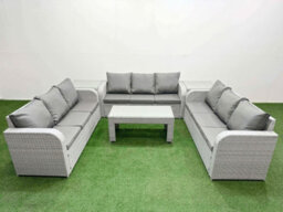 Fimous Pe Rattan Lounge Sofa Set 9 Seater Outdoor Garden Furniture Set Oblong Coffee Table 3 Seater Sofa 2 Side Table Light Grey - thumbnail 2