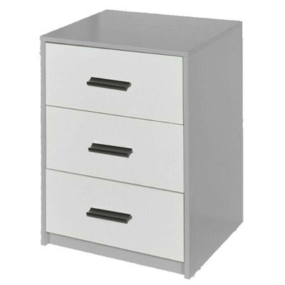 Urbn-Living Urbnliving Height 56Cm 3 Drawer Wooden Bedroom Bedside Cabinet Furniture Grey Carcass And White Drawers Storage Nightstand - image 1
