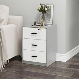 Urbn-Living Urbnliving Height 56Cm 3 Drawer Wooden Bedroom Bedside Cabinet Furniture Grey Carcass And White Drawers Storage Nightstand - thumbnail 2