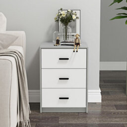 Urbn-Living Urbnliving Height 56Cm 3 Drawer Wooden Bedroom Bedside Cabinet Furniture Grey Carcass And White Drawers Storage Nightstand - thumbnail 3