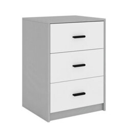 Urbn-Living Urbnliving Height 56Cm 3 Drawer Wooden Bedroom Bedside Cabinet Furniture Grey Carcass And White Drawers Storage Nightstand - thumbnail 4