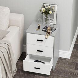 Urbn-Living Urbnliving Height 56Cm 3 Drawer Wooden Bedroom Bedside Cabinet Furniture Grey Carcass And White Drawers Storage Nightstand - thumbnail 5