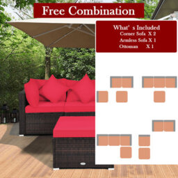Gainoom 4 Pcs Rattan Patio Conversation Set Outdoor Furniture Sofa Set W/ Coffee Table - thumbnail 7