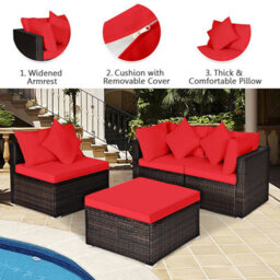 Gainoom 4 Pcs Rattan Patio Conversation Set Outdoor Furniture Sofa Set W/ Coffee Table - thumbnail 5