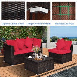Gainoom 4 Pcs Rattan Patio Conversation Set Outdoor Furniture Sofa Set W/ Coffee Table - thumbnail 6