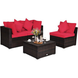 Gainoom 4 Pcs Rattan Patio Conversation Set Outdoor Furniture Sofa Set W/ Coffee Table - thumbnail 9