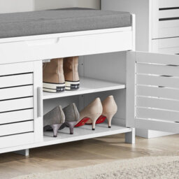 Sobuy Fsr102-W, Shoe Rack Shoe Storage Bench With Folding Padded Seat - Adjustable Storage Shelves,white,w90Xd32.5Xh50 - thumbnail 4