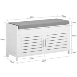 Sobuy Fsr102-W, Shoe Rack Shoe Storage Bench With Folding Padded Seat - Adjustable Storage Shelves,white,w90Xd32.5Xh50 - thumbnail 3
