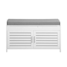 Sobuy Fsr102-W, Shoe Rack Shoe Storage Bench With Folding Padded Seat - Adjustable Storage Shelves,white,w90Xd32.5Xh50
