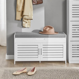 Sobuy Fsr102-W, Shoe Rack Shoe Storage Bench With Folding Padded Seat - Adjustable Storage Shelves,white,w90Xd32.5Xh50 - thumbnail 2