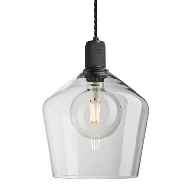 Industville Knurled Glass Schoolhouse Pendant - 10 Inch, Clear Glass, Black Pendant - image 1