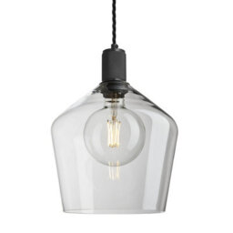 Industville Knurled Glass Schoolhouse Pendant - 10 Inch, Clear Glass, Black Pendant - thumbnail 1
