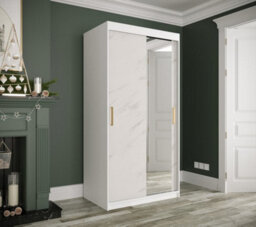 Arte Chic White Geneva T2 Sliding Door Wardrobe W1000mm H2000mm D620mm - Modern Design, Gold Handles, Mirrored Door - thumbnail 2