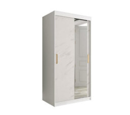 Arte Chic White Geneva T2 Sliding Door Wardrobe W1000mm H2000mm D620mm - Modern Design, Gold Handles, Mirrored Door