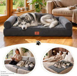 Luckracer Large Dog Bed Sofa Washable Orthopedic Dog Beds Black 104X64X15Cm - thumbnail 3
