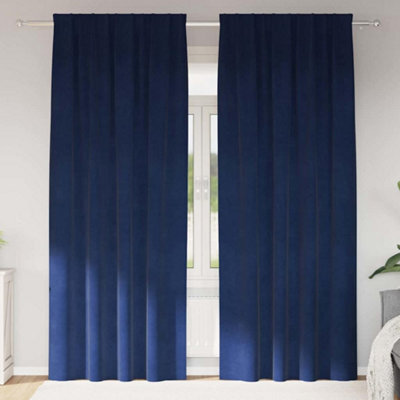 Berkfield Blackout Curtains With Top Tape 2 Pcs Dark Blue Velvet - image 1
