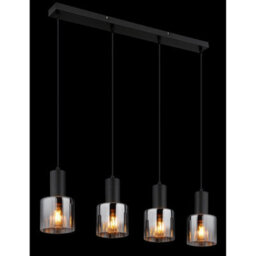 Luminosa Lighting Luminosa Jack Bar Pendant Ceiling Light Matt Black Smoke Glass Shade 4X E27 - thumbnail 5
