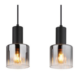 Luminosa Lighting Luminosa Jack Bar Pendant Ceiling Light Matt Black Smoke Glass Shade 4X E27 - thumbnail 4