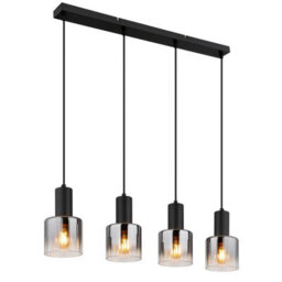 Luminosa Lighting Luminosa Jack Bar Pendant Ceiling Light Matt Black Smoke Glass Shade 4X E27 - thumbnail 1