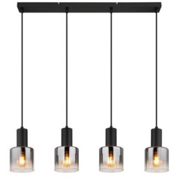 Luminosa Lighting Luminosa Jack Bar Pendant Ceiling Light Matt Black Smoke Glass Shade 4X E27 - thumbnail 3