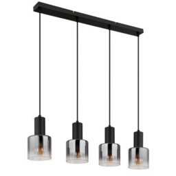 Luminosa Lighting Luminosa Jack Bar Pendant Ceiling Light Matt Black Smoke Glass Shade 4X E27 - thumbnail 2