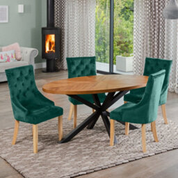Dosenna Oval Dining Table Set With 4 Ravenna Velvet Chairs - Green
