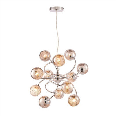 Luminosa Lighting Luminosa Aerith 12 Light Multi Arm Pendant Flower Chrome, Smokey Mirror Tinted Glass, G9