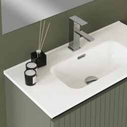 Banyetti Linea Muscat Sage Ribbed Double Drawer Wall Hung Vanity Unit 800mm X 390mm - thumbnail 3